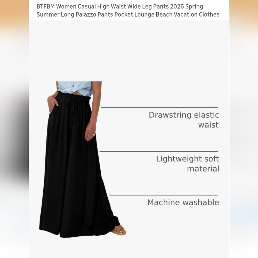 BTFBM Wide Leg Pants with Drawstring Waist - Size S